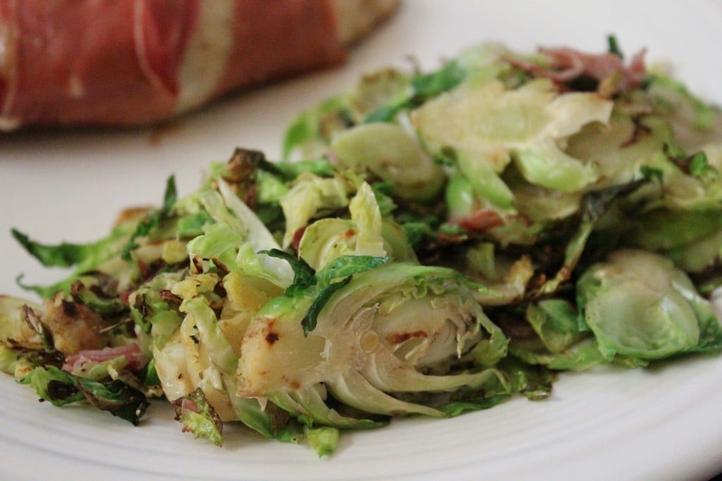 Shredded Balsamic Brussels Sprouts with Prosciutto | No Thanks to Cake