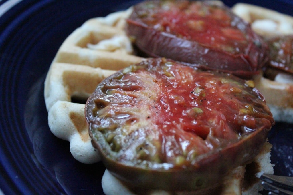 Cheesy Grilled Heirloom Tomato Waffles | No Thanks to Cake